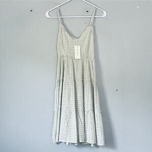 Sim & Sam Dress XS Sage Green Tiered Eyelet Mini Sundress Adjustable Straps NEW*